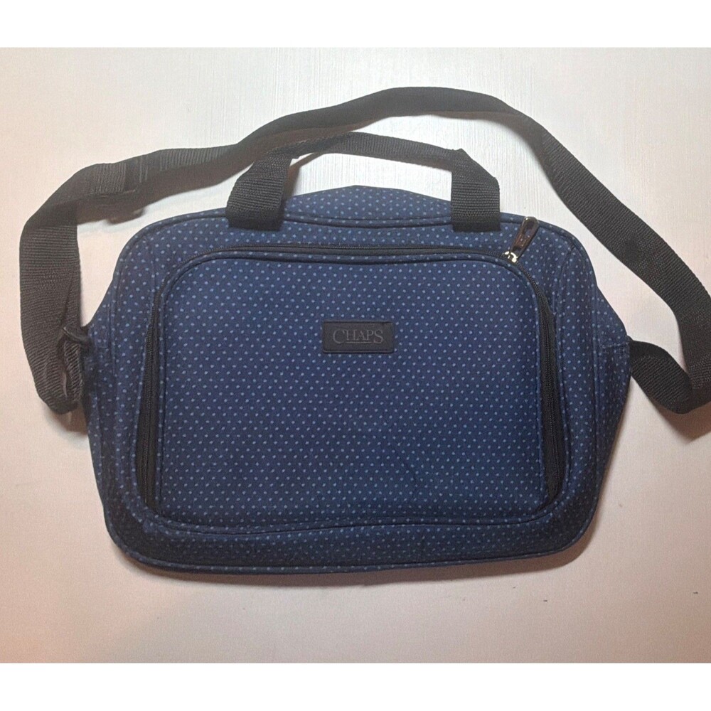 Chaps Blue White Polka Dot Messenger Bag Adjustable Strap Pockets Classic